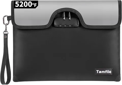 5200°F Fireproof Money Bag with Lock, Water Fireproof Document Bag with Zipper,