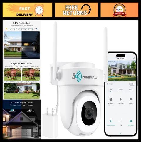 2K Wired Outdoor Security Camera, 24/7 Recording, Auto Tracking