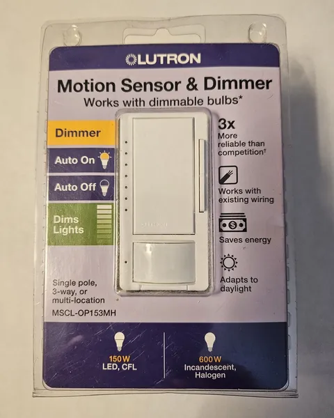 Lutron Motion Sensor Dimmer Wall Switch, Hardwired Wired Indoor, White