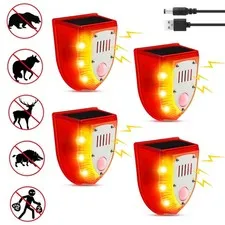 4 x Solar-Powered Outdoor Motion Sensor Alarm 129dB Dog Barking & Gunshot Sounds