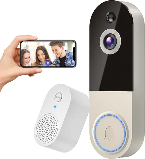 1080P Wireless Doorbell Camera with Receiver, AI Human Detection, 2-Way Audio, N