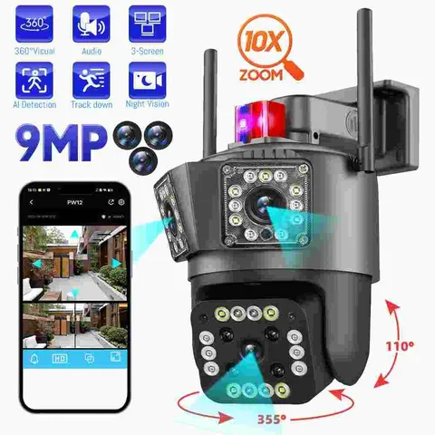 4K Security Camera Outdoor Dual Lens PTZ Outside WIFI Cameras for Home Security