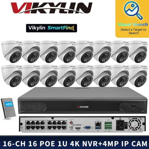 VIKYLIN SmartFind MD 16POE 16CH NVR CCTV System Night Version 4MP IP Camera Lot