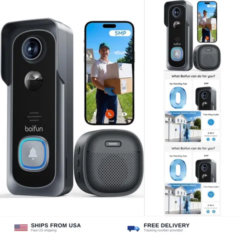 BOIFUN 5MP Video Doorbell Camera Wireless – Sharper Than 2K, 166° Wide View |...