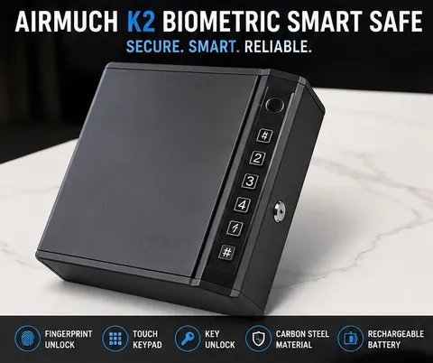 AIRMUCH K2 Biometric Smart Safe Fingerprint Keypad Lock Box Carbon Steel New