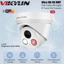Vikylin 4K 8MP POE IP Camera Dual Light Full Color + IR Light w/MIC Onvif Wired