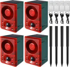 4 Pcs Solar Motion Sensor Alarm with Dog Barking & Gunshot Sounds, USB Charge