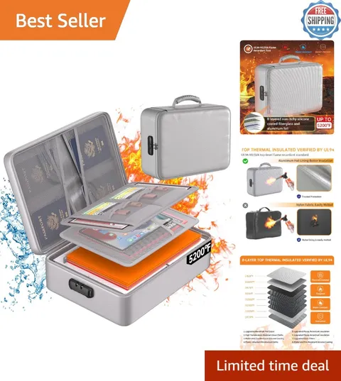 Secure Silver Fireproof Document Organizer with 8 Layers & Combination Lock