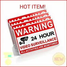4 Pack Video Surveillance Signs, 8 x 12 Inch Aluminum Camera Signs, CCTV Securit