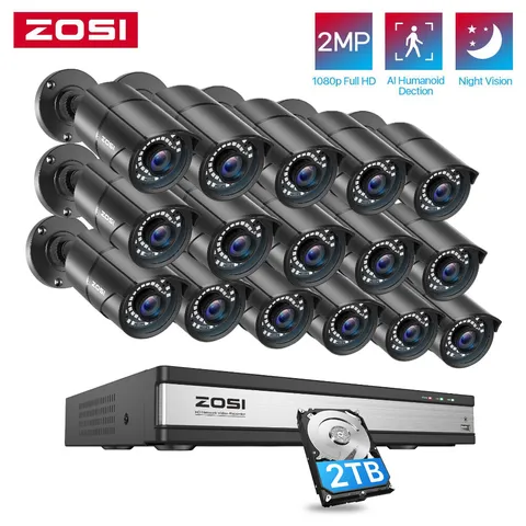 ZOSI 5MP Lite H.265+ 16CH 2MP Security Camera System Outdoor Motion Detection 2T