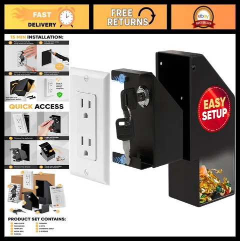 Hidden Wall Safe Electrical Outlet Design, 100% Real Plate, Secure Storage Solut