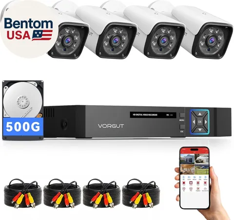 Wired Security Camera System Outdoor, 4CH 5MP Lite AHD DVR with 500G Hard Drive,