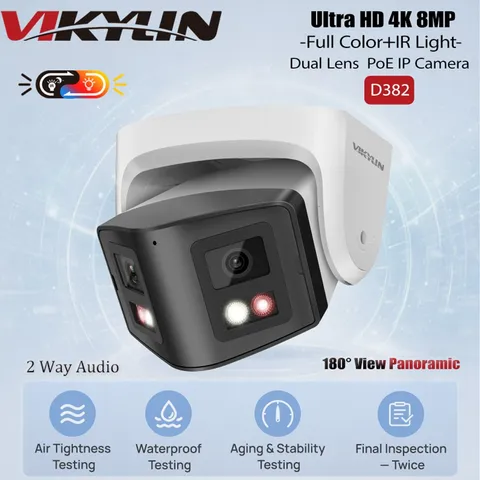 Vikylin 4K 8MP 180° Dual Lens CCTV Camera Full Color Night Vision Wired ONVIF