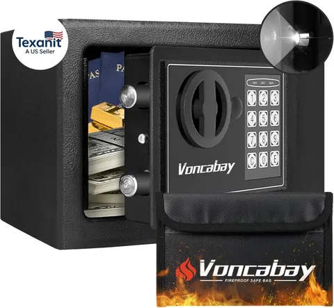 Money Safe Box for Home with Sensor Light & Fireproof Money Bag - 0.23 Cubic Fee