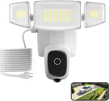 2K Floodlight Camera with Plug-In Power Cable, 3000LM Security Outdoor Cam with
