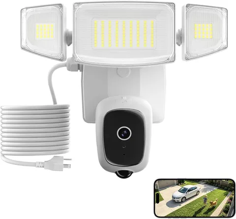 2K Floodlight Camera with Plug-In Power Cable, 3000LM Security Outdoor Cam with