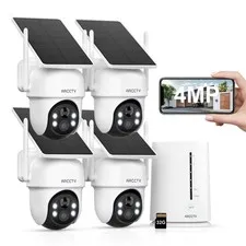 ARCCTV 4MP Wireless Security Camera System Solar Battery Powered PTZ Outdoor PIR