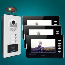 Apartment Video Intercom System, 3 Household Video Doorbell Kit Wired 7'' Screen