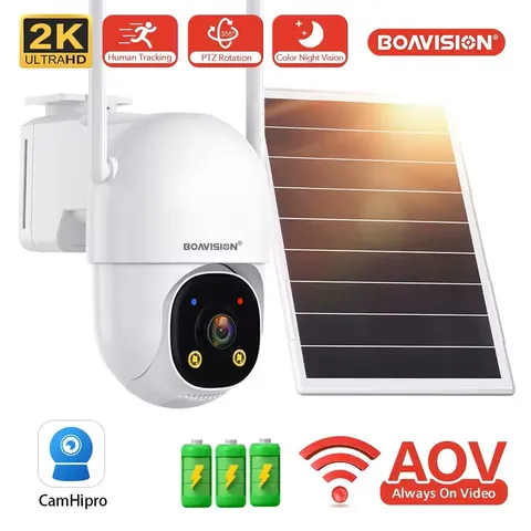 Solar Wireless AOV Security Camera Pan/Tilt 2K Outdoor Night Vision Auto Trackin
