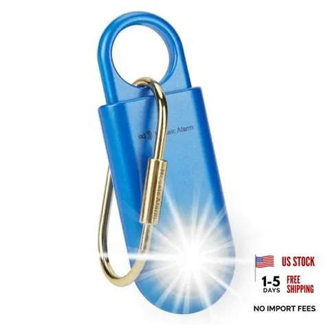 130dB Personal Safety Alarm Ultra Bright Strobe Light Loud Blue Button cell