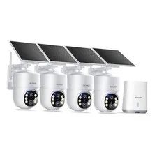 - 5MP Security Cameras Wireless Outdoor, No Subscription & Solar 4-Cams Kit