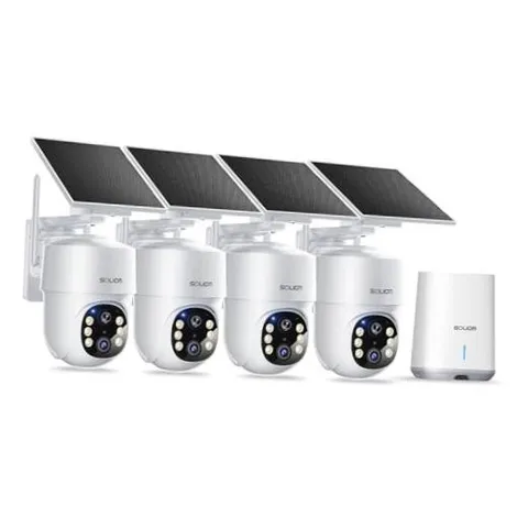 - 5MP Security Cameras Wireless Outdoor, No Subscription & Solar 4-Cams Kit