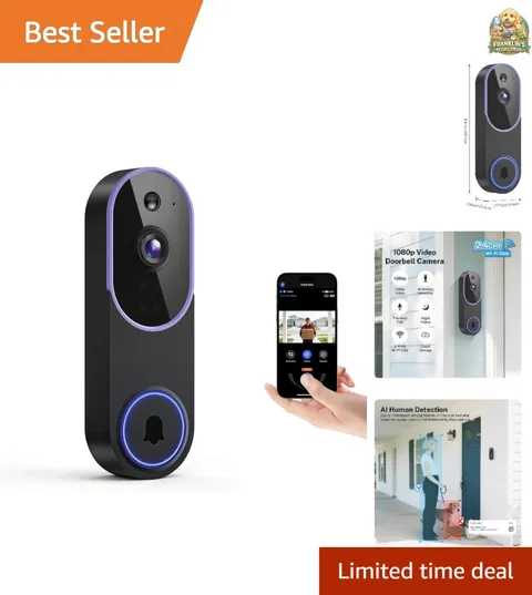 Smart 1080p Video Doorbell Camera with Night Vision, Live View, AI Human Dete...