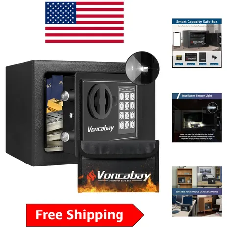 Fireproof Money Safe Box with Sensor Light - Secure with Digital Keypad, 9.05" W