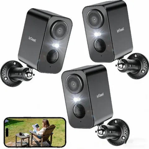 3-pack Security Cameras Wireless Outdoor, 2K WiFi Surveillance Camera，ieGeek