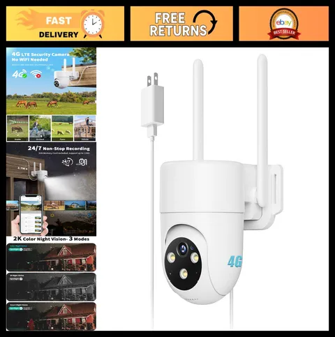 Wired Cellular Security Camera, No WiFi Needed, Indoor, White, 1 Pack, 4G LTE