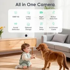 YOTON INDOOR SECURITY CAMERA 2.4GHZ 2PCS BABY MONITOR PET CAMERA - WHITE