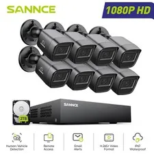 SANNCE 8CH DVR 1080P Video CCTV Security Camera System Outdoor AI Detection IP67
