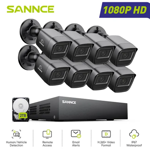 SANNCE 8CH DVR 1080P Video CCTV Security Camera System Outdoor AI Detection IP67