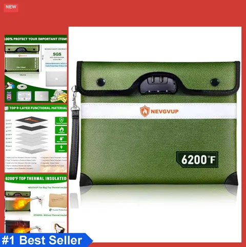 Fireproof Document Bag with Lock 6200°F 13x10 Inch Water Resistant Cash Safe