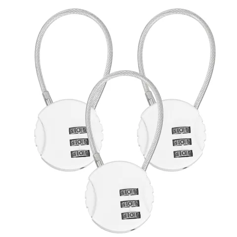 3-Pack Combination Locker Lock, 3 Digit Padlock for Gym/Luggage [White]