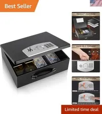 Portable Metal Safe Box with Digital Code Lock,Fire Resistant Storage for Doc...