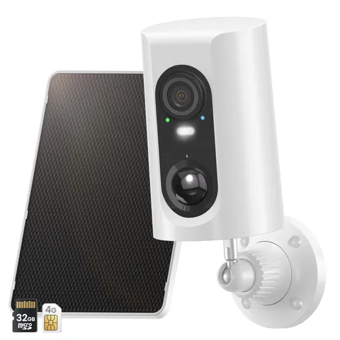 4G LTE Cellular Solar Security Camera Wireless Outdoor, Built-in SIM Card