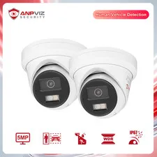 Anpviz 2PCs 5MP PoE IP Turret Outdoor Security Camera Strobe Light & Audio Alarm