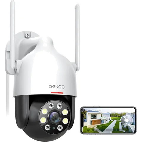 DEKCO 2K Outdoor WiFi Security Camera Plug In Pan Tilt Dome
