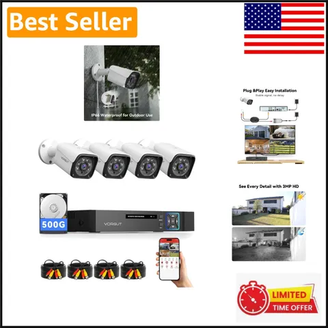 Outdoor Surveillance Kit: 4 x 3MP Cameras with Night Vision & Smart Detection