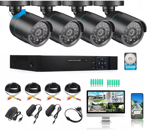 Wired DVR Security System 4 Cameras 1080P 500GB AI