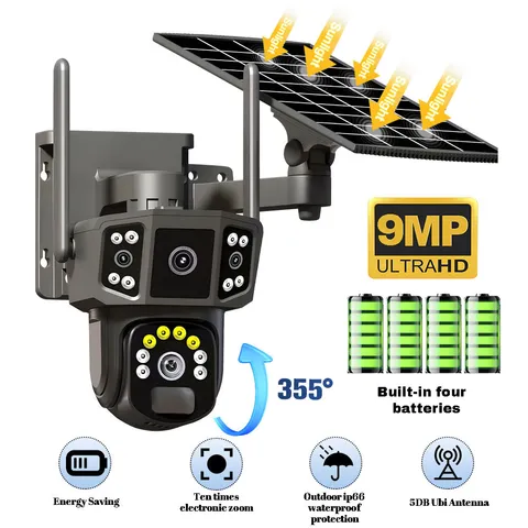 WIFI HD Outdoor Solar 7/24 Security Street Camera 10X Optical Zoom PTZ Panel