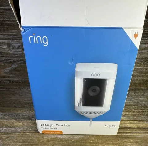 Ring Spotlight Cam Plus Plug-In White  Outdoor/Indoor Camera Plug In Open Box