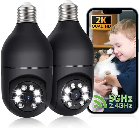 2K Light Bulb Camera Outdoor, 2.4/5GHz Wi-Fi 6 Security Cameras Wireless Outd...
