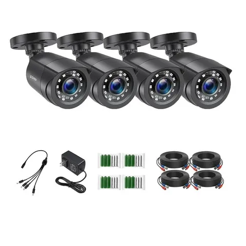 ZOSI 4-Pack Wired BNC Analog Bullet Cameras 12V 80ft Night Vision Black