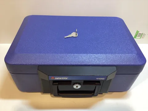 Sentry 1100 Portable Fire Safe Security Box Chest Lockbox With Handle & Key Blue