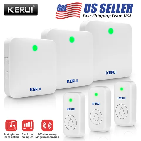 Wireless Doorbell Chime Plugin Receiver Adjustable Volume Ring Waterproof Button