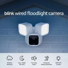 Wired Floodlight Security Camera 2600 Lumens HD Live View Motion Detection White