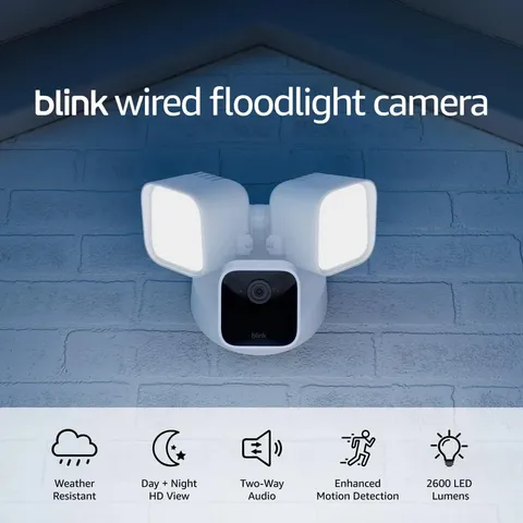 Wired Floodlight Security Camera 2600 Lumens HD Live View Motion Detection White