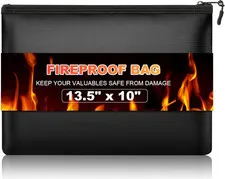 Fireproof Money Document Bag with Waterproof Zipper, 13.5" X 10" | Fire Proof Ba